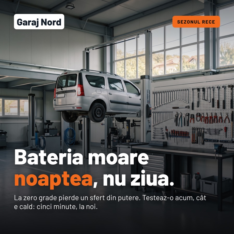 Exemplu de postare pentru un service auto: Bateria moare noaptea, nu ziua.